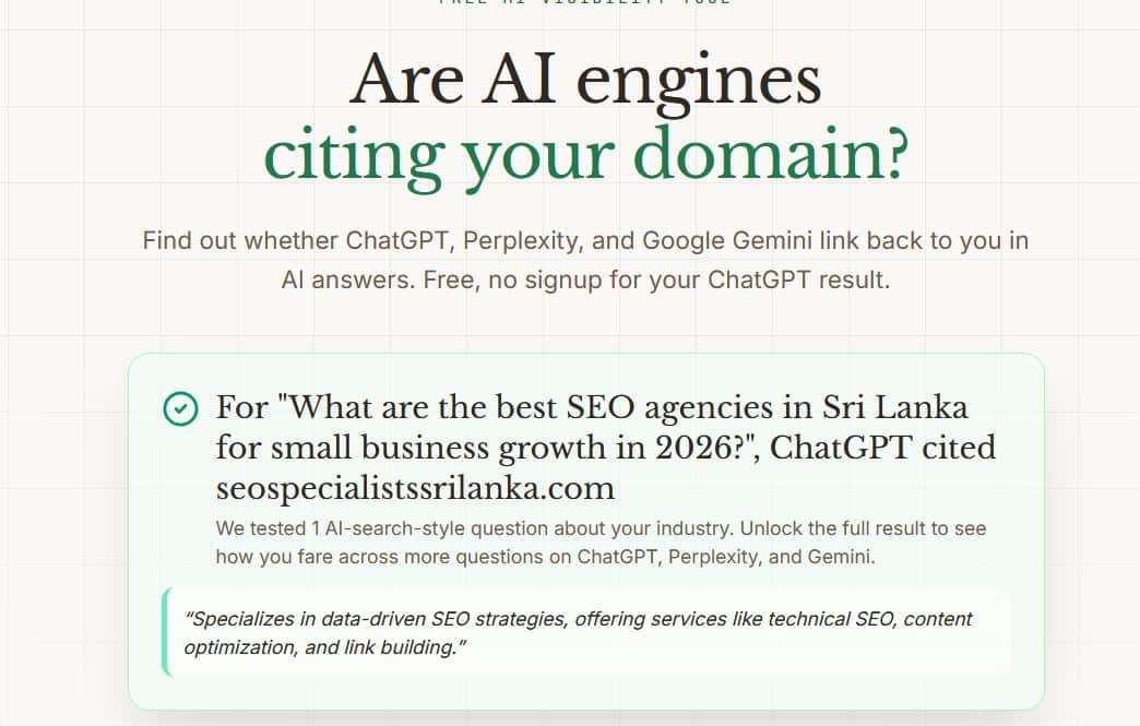 Google AI Overview for 'ai seo specialist sri lanka' listing Prabath Buddhika Jayanath and seospecialistssrilanka.com